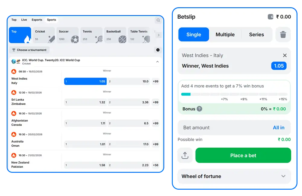 India Betting Markets at 1win